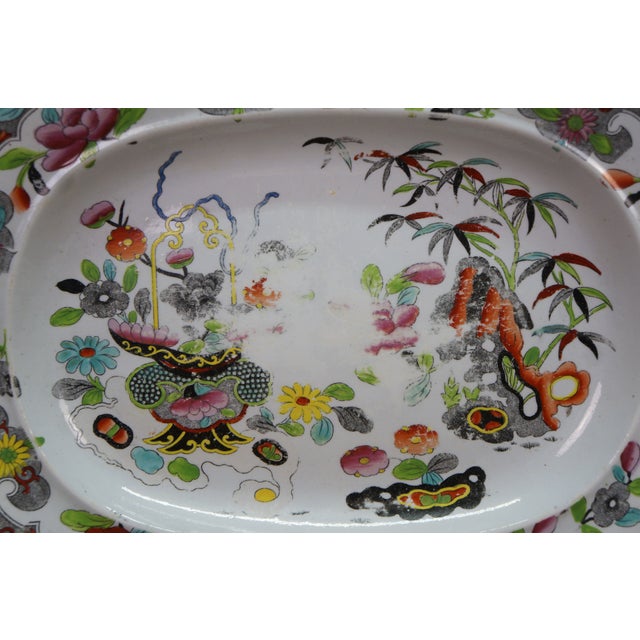 Antique 1825 Stephan Folch Bamboo & Basket Ironstone China Platters - Set of 4 For Sale - Image 10 of 14