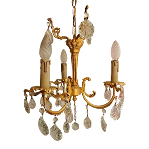 C1900 French Rococo Louis XIV Gilt Bronze/ Cut Crystal Chandelier