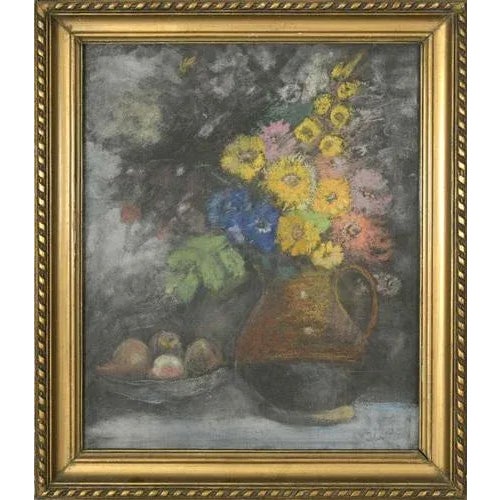 Still Life with Flowers, 20th Century, Pastel on Cardboard For Sale - Image 4 of 4