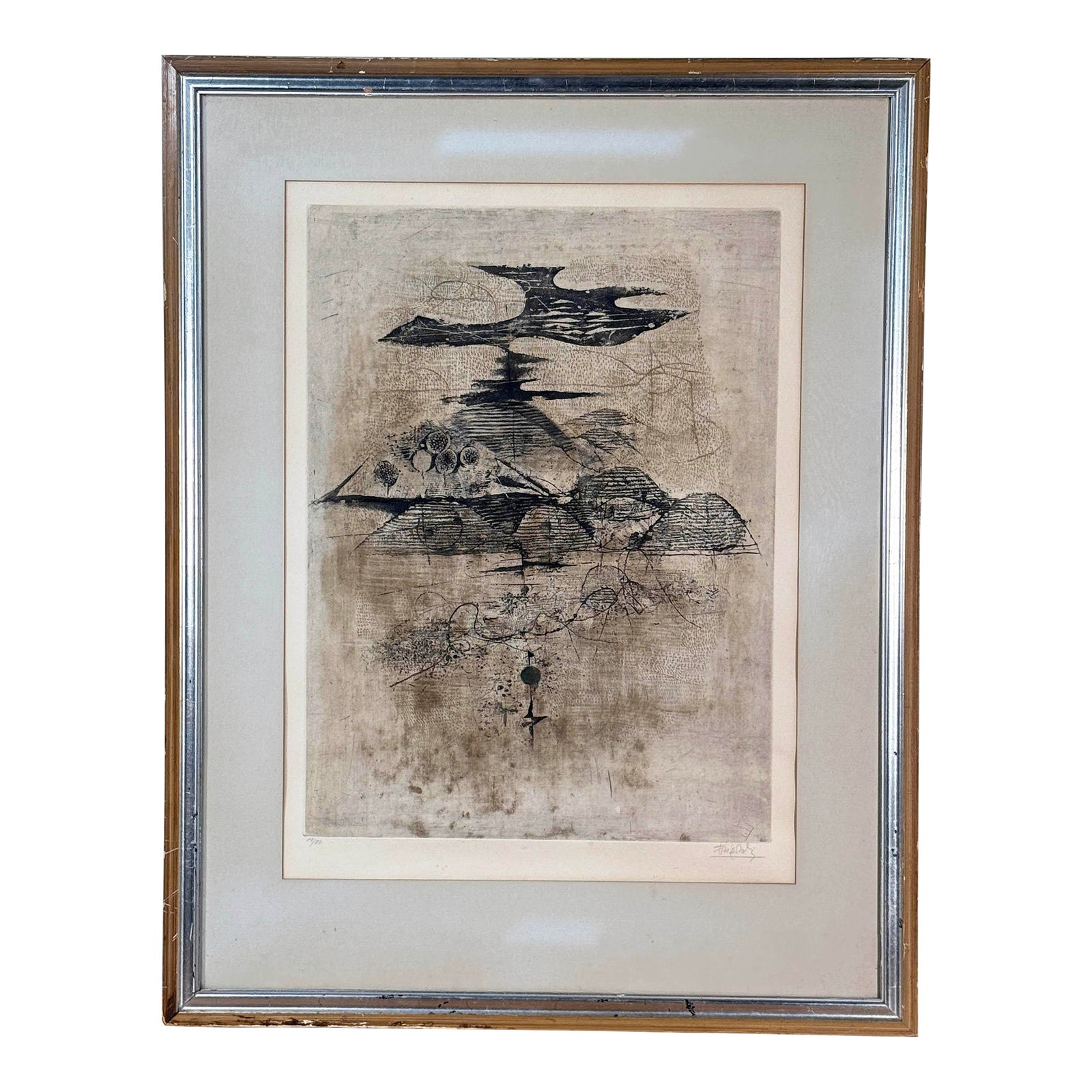 Modernist Johnny Friedlaender Signed Abstract Surrealist Print Etching