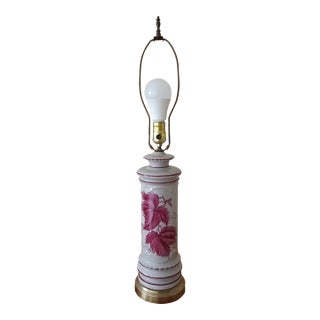 Signed Hand‑Painted Ceramic Floral Lamp With Brass Accents – Vintage Studio Art For Sale