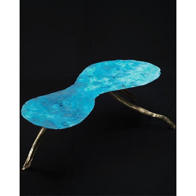Blue Mitosis Coffee Table in Cast Brass by Orfeo Studio For Sale - Image 8 of 9