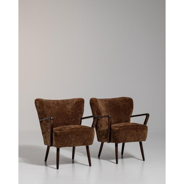 1940s Mid-Century Modern Brown Wood Pair of Club Chairs For Sale - Image 13 of 13