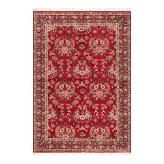Shabby Chic Floral 1990's Pak-Persian Red/Blue Wool Rug - 6'1'' X 9'1'' For Sale