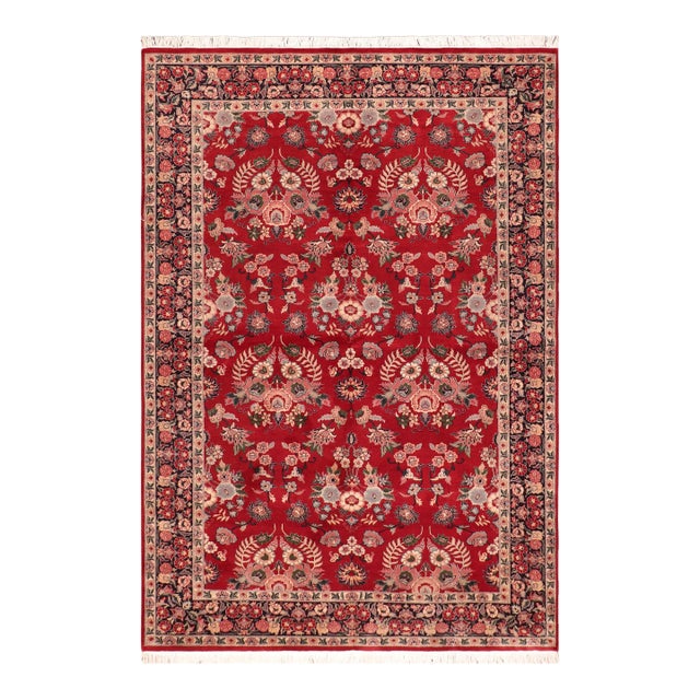 Shabby Chic Floral 1990's Pak-Persian Red/Blue Wool Rug - 6'1'' X 9'1'' For Sale