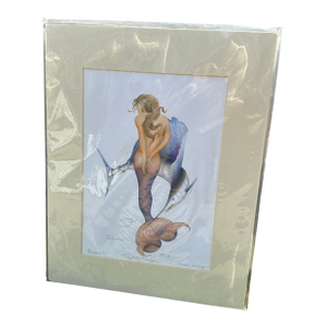 1910s Sealed Original Drawing of a Mermaid in Paper Frame