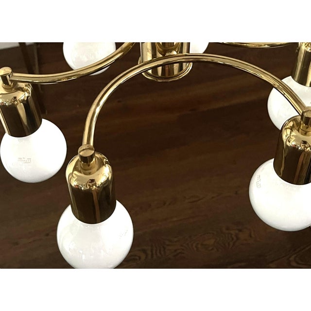 Metal Mid-Century Modern German Six-Light Polished Brass Ceiling Lamp, 1970s For Sale - Image 7 of 8
