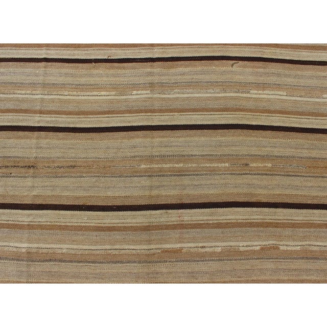 Textile Square Persian Flat-Weave Striped Kilim in Taupe, Brown, and Tan For Sale - Image 7 of 13