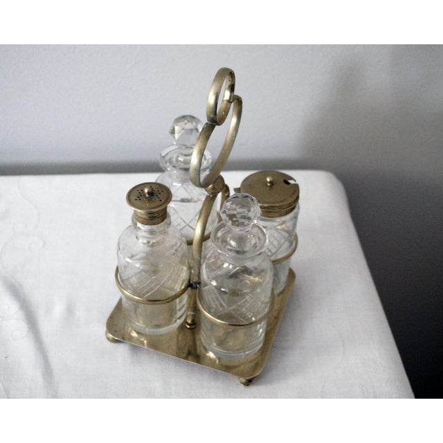 Antique English Cut Glass and Silver Plate Cruet Set Chairish