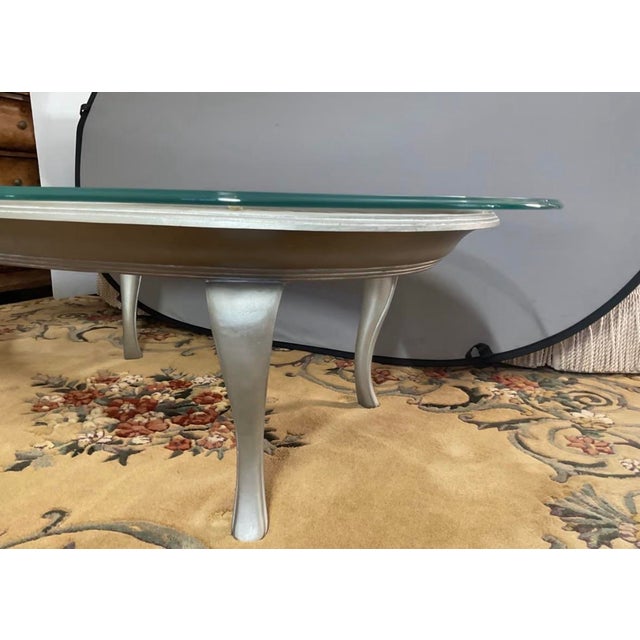 Labarge Vintage Italian Hollywood Regency Oval Coffee Table With Ogee Edge Glass For Sale - Image 4 of 4