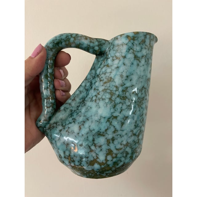 Ceramic Mid-Century Modern Sky Blue Mottled Pitcher For Sale - Image 7 of 7