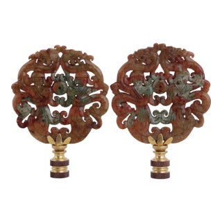 Chinese Scholar Variegated Stone Lamp Finials - a Pair For Sale
