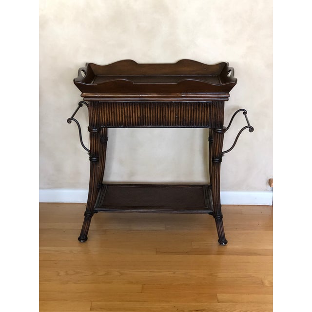 Transitional Tray Table With Drawer and Bottom Shelf Tommy Bahama Style For Sale - Image 3 of 6