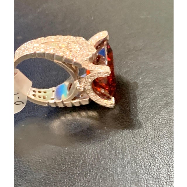 Gemstone 14.5 Carat Cushion Shape Rhodolite Garnet and 2 Carat Diamond Ring 18 Karat Gold For Sale - Image 7 of 18