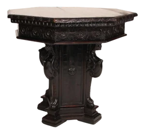 Italian Renaissance Style Carved Walnut Octagonal Top Pedestal Table