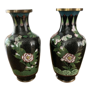 Antique Cloisonne' Vases in Black Motif - A Pair