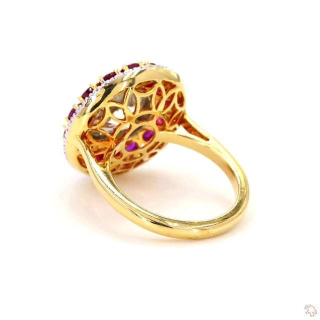 3.79 Carat Round Brilliant Cut Diamond Ruby Gold Ring, Size 6.5 For Sale In New York - Image 6 of 9