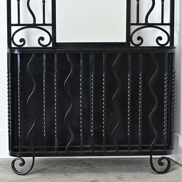 French Art Deco Wrought Iron Hall Tree with Mirror For Sale In Baton Rouge - Image 6 of 13