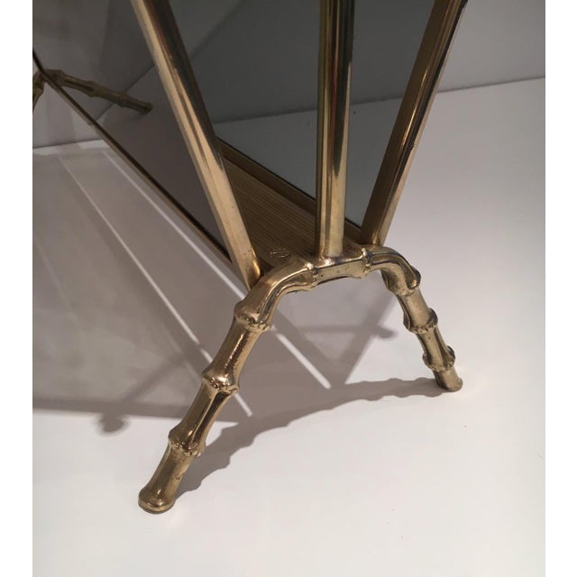 1940s Brass and faux bamboo magazine rack with tinted glass panels on each side. French For Sale - Image 9 of 10