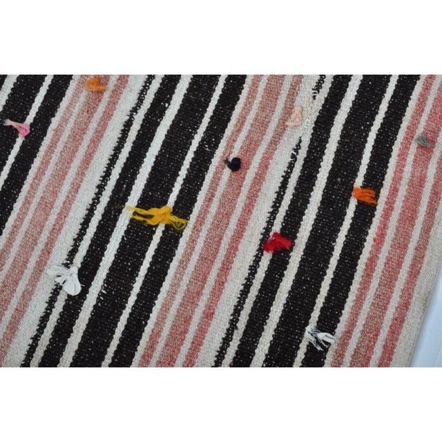 Textile 1960s Striped Design Fringe Processing Wool Kilim Runner Rug For Sale - Image 7 of 11
