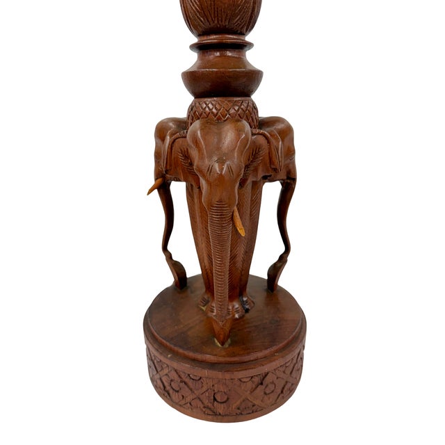 Hollywood Regency Mid 20th Century Hollywood Regency Thai Hand-Carved Teak Wood Elephant & Lotus Table Lamp Base For Sale - Image 3 of 6