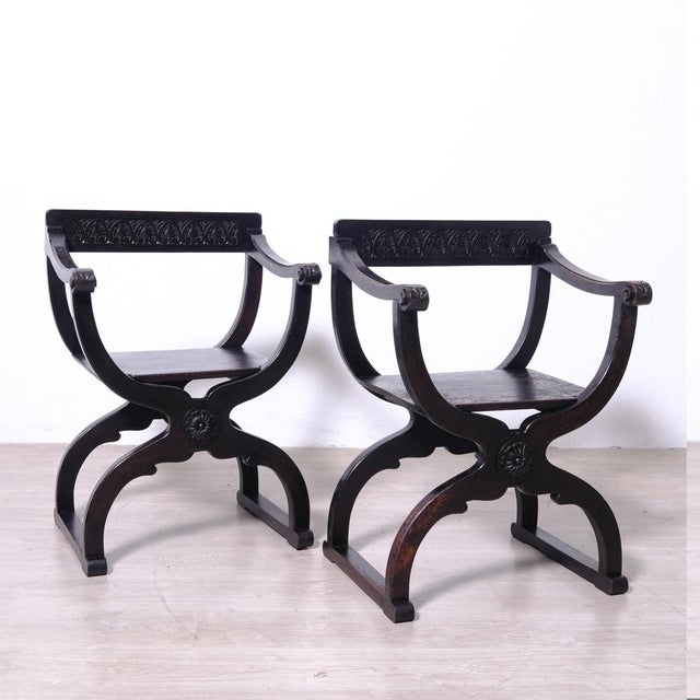 Wood Antique Dante Savonarola Chairs, 1920s, Set of 2 For Sale - Image 7 of 17
