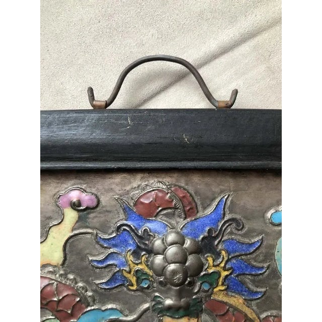 Antique Chinese Repousse Enamel Cloisonne Double Dragon Large Framed Wall Hanging For Sale In Sacramento - Image 6 of 8