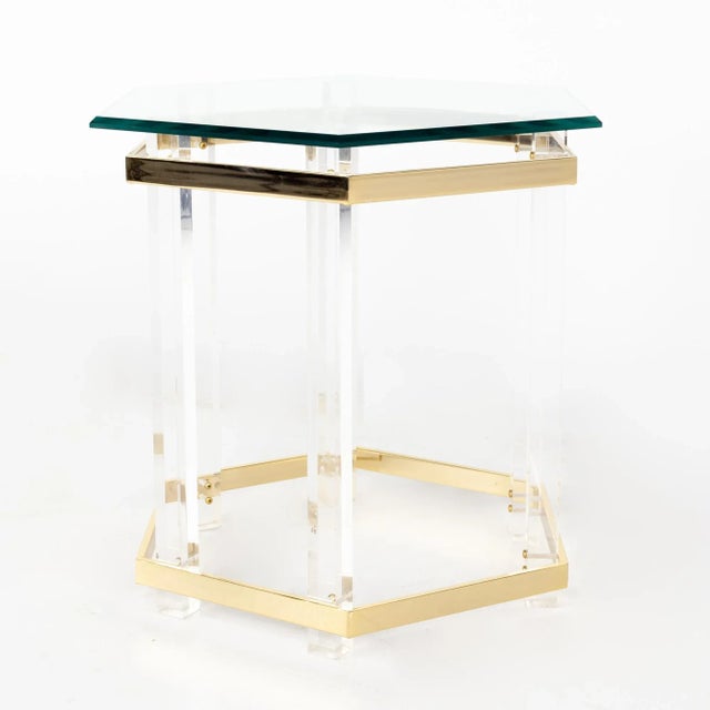 Contemporary Charles Hollis Jones Brass and Lucite Octagonal Side Table For Sale - Image 3 of 10