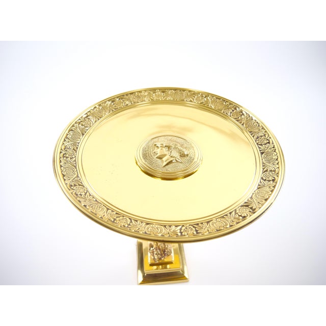 Brass French 20th Century Classical Brass Maiden Figural Centerpiece With Relief Medal For Sale - Image 8 of 11