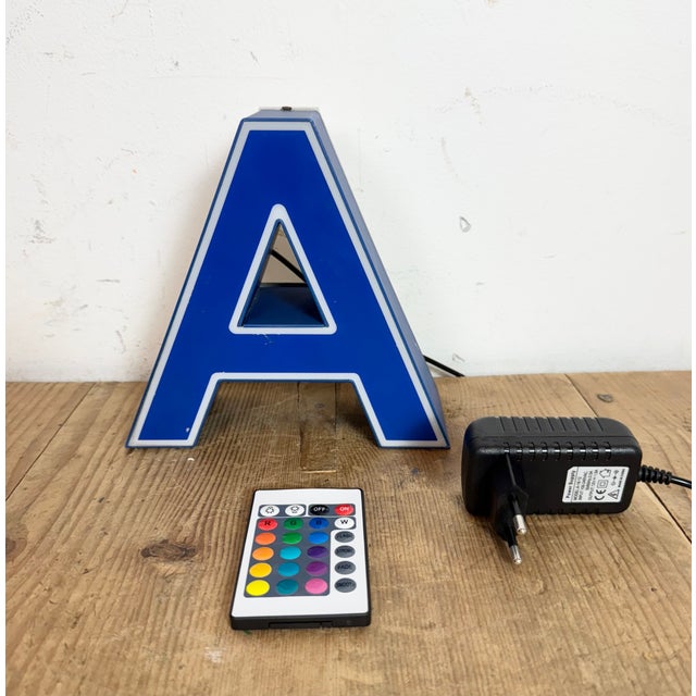Vintage Blue Plastic Illuminated Letter A, 1970s For Sale - Image 9 of 15