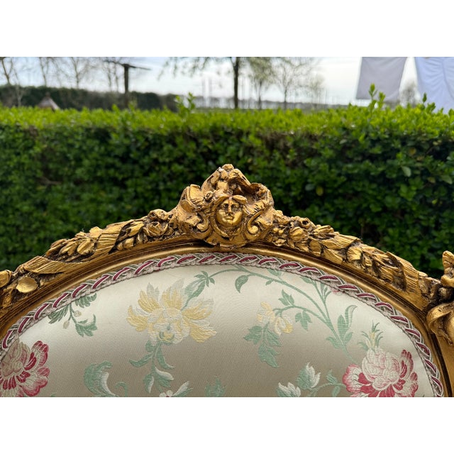 Wood 1960 French Louis XVI Gold Beech Damask Settee 1pc For Sale - Image 7 of 13