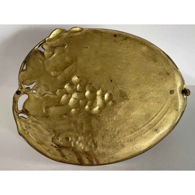 Brass Antique Art Nouveau Style Grape Leaf Vine Solid Brass Handled Serving Tray Dish For Sale - Image 8 of 8