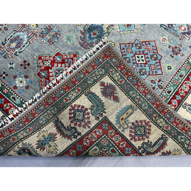 Blue-Gray Kazak Wool Tribal Area Rug, Natural Dye, 6'4" X 9'8" For Sale - Image 10 of 15