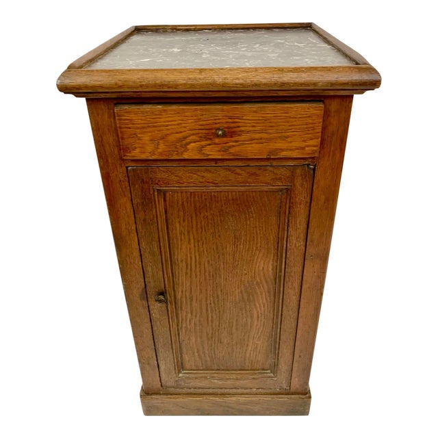 Antique Oak and Marble Cabinet Stand For Sale