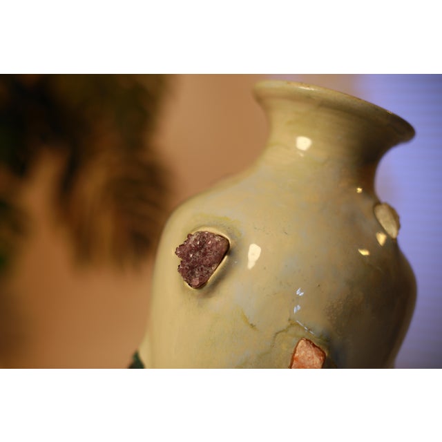Sky Blue Sculptural Ceramic Vase With Natural Stones, Handmade Pottery, One of a Kind Collectible Decor For Sale - Image 8 of 9