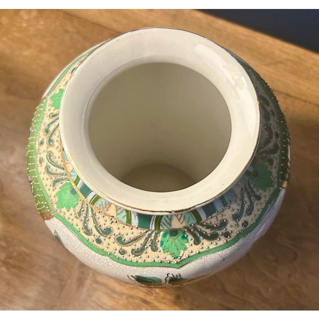 Vintage Chinoiserie Vase in Green & Gold For Sale - Image 4 of 10
