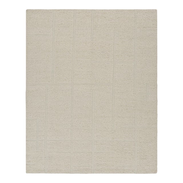 Rug & Kilim’s Contemporary Rug in Cream White with High-Low Geometric Patterns - 5x8 For Sale