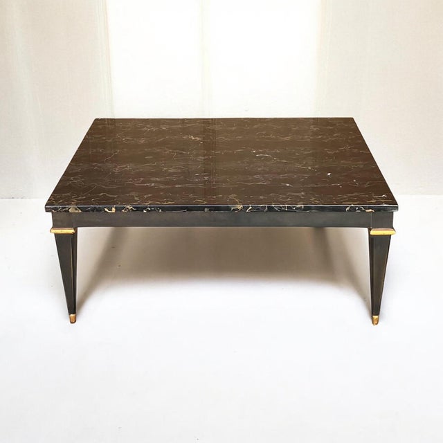 1970s Neo-Classical Style Ebonized & Gilt Marble Top Coffee Table by Baker Furniture For Sale - Image 5 of 8