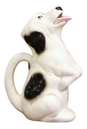 19th Century French Painted Barbotine Ceramic Dog Pitcher From Sarreguemines