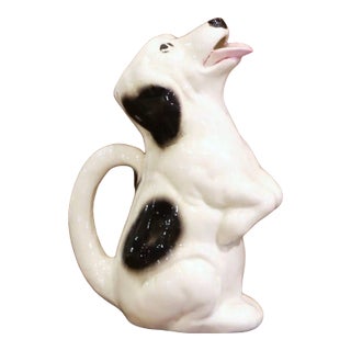 Mid-Century French Sarreguemines Hand-Painted Ceramic Begging Dog Pitcher For Sale