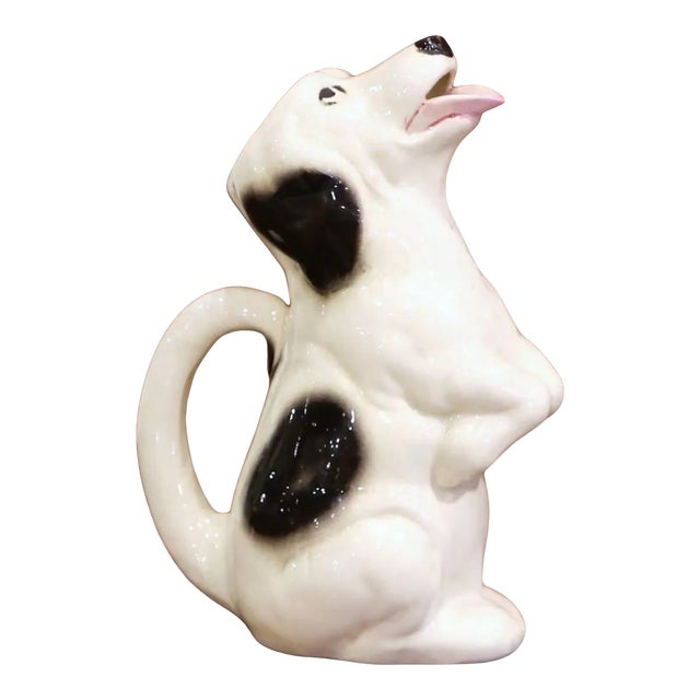 Mid-Century French Sarreguemines Hand-Painted Ceramic Begging Dog Pitcher For Sale