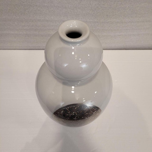White 19th Century Chinese Porcelain and Silver Vase by Fabienne Jouvin, France, 1980s For Sale - Image 8 of 17