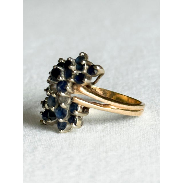 Metal Vintage 14k Yellow Gold Victorian Revival Sapphire & Diamond Waterfall Cluster Ring, Size 7.25 For Sale - Image 7 of 9