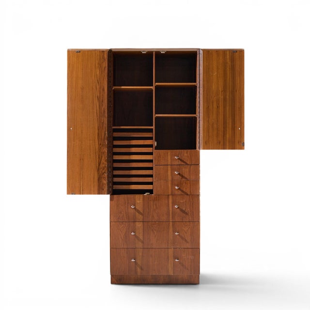 Directional Mid Century Walnut and Chrome Armoire Dresser For Sale - Image 10 of 10