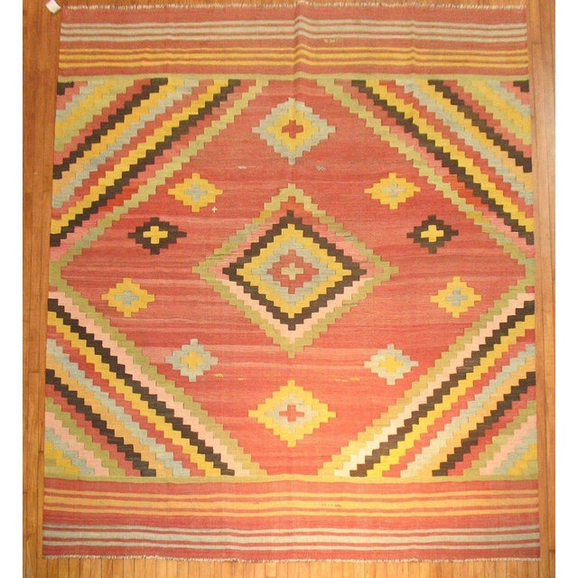 Folk Art Vintage Zabihi Collection Square Room Size Turkish Kilim - 8'8" x 10' For Sale - Image 3 of 6