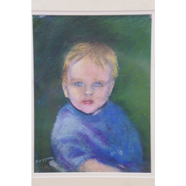 Late 20th Century Vintage Original Pastel Portrait Painting of a Young Boy 17" For Sale - Image 5 of 11