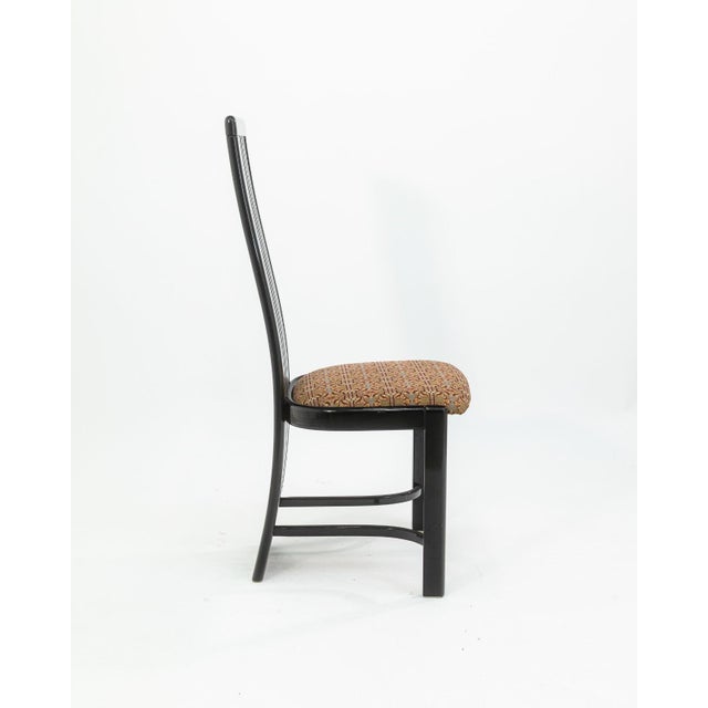 Postmodern Set of 8 Liberty Postmodern Black Lacquered High Dining Chairs With Knoll Fabric For Sale - Image 3 of 10