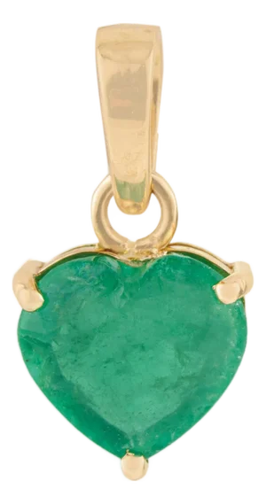 14k Yellow Gold 1.45 Carat Heart-Shaped Emerald Solitaire Pendant Charm for Her