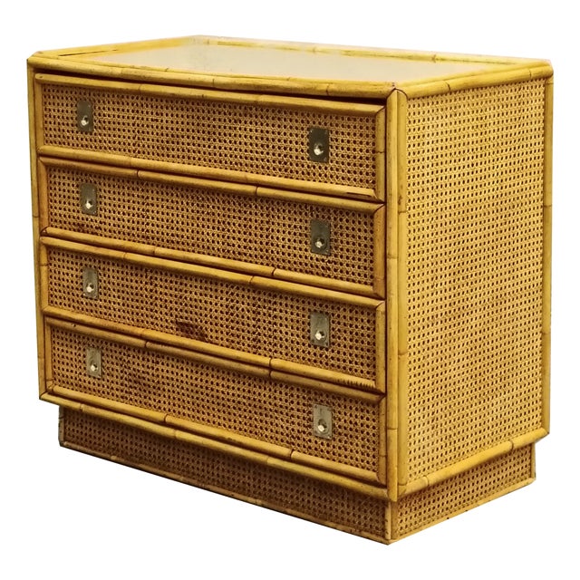 Rattan and Brass Chest of Drawers from Dal Vera, Italy, 1970s For Sale