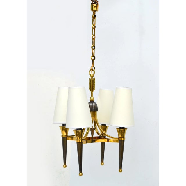 Art Deco Art Deco Andre Arbus Style Brass Bronze & Gunmetal Finish 4 Light Chandelier, 2 Available For Sale - Image 3 of 13